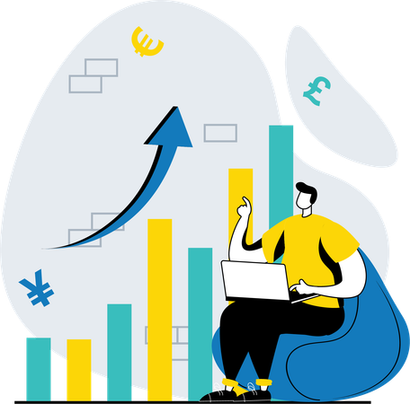 Man working on growth graph  Illustration