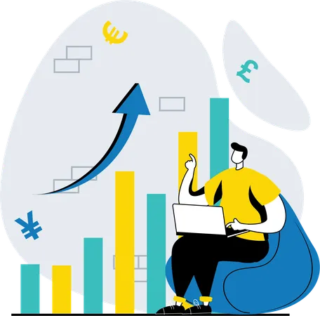 Man working on growth graph  Illustration