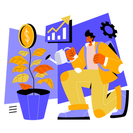 Man working on growth  Illustration