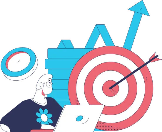 Man working on growth target  Illustration