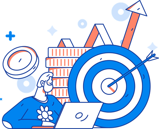 Man working on growth target  Illustration