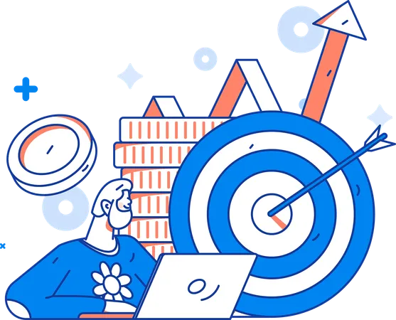 Man working on growth target  Illustration