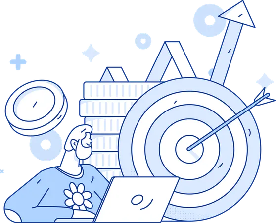 Man working on growth target  Illustration