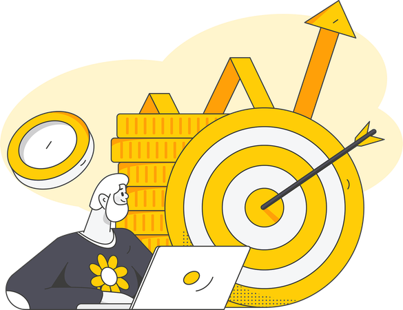 Man working on growth target  Illustration