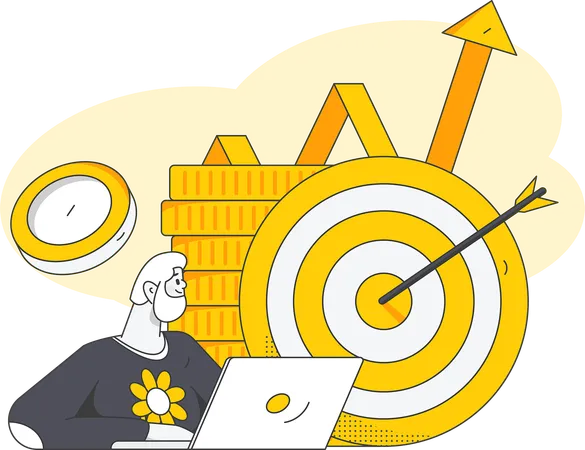 Man working on growth target  Illustration