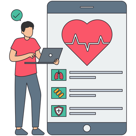 Man working on health app  Illustration