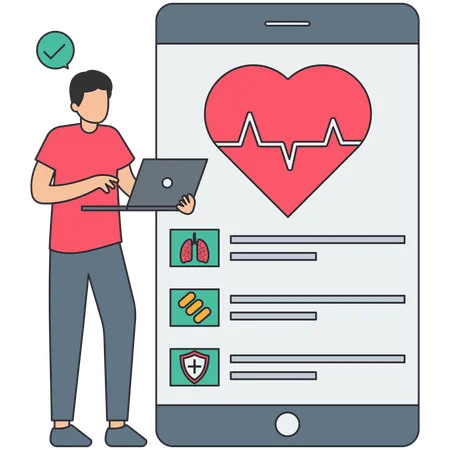 Man working on health app  Illustration