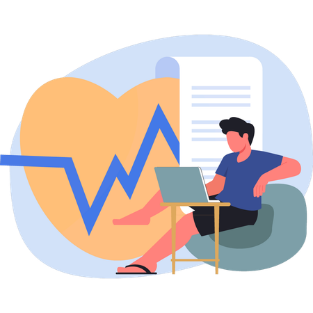 Man working on heart report  Illustration