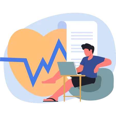 Man working on heart report  Illustration