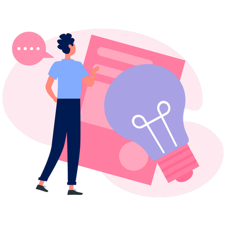 Man working on idea document  Illustration