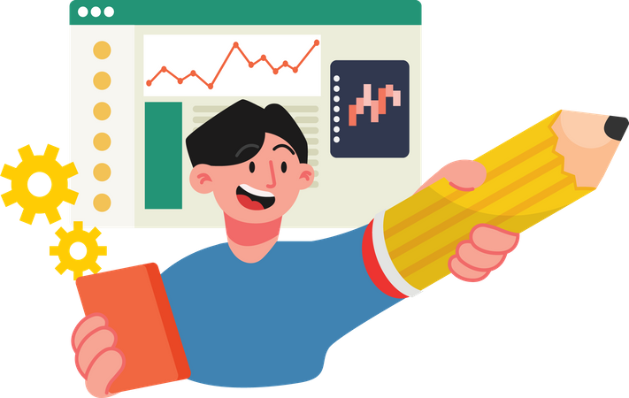 Man working on idea execution  Illustration