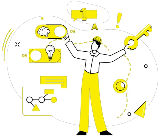 Man working on innovative idea  Illustration