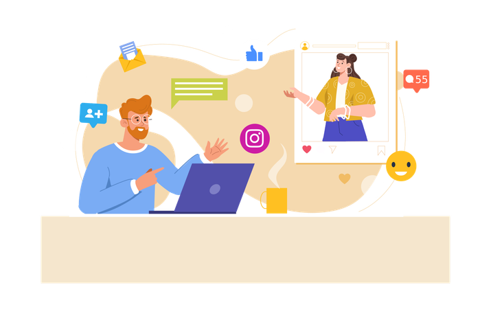 Man working on Instagram marketing  Illustration