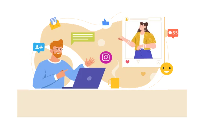 Man working on Instagram marketing  Illustration