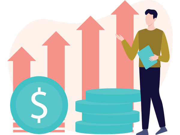 Man working on investment growth  Illustration
