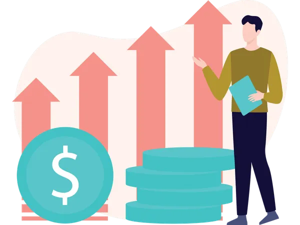 Man working on investment growth  Illustration
