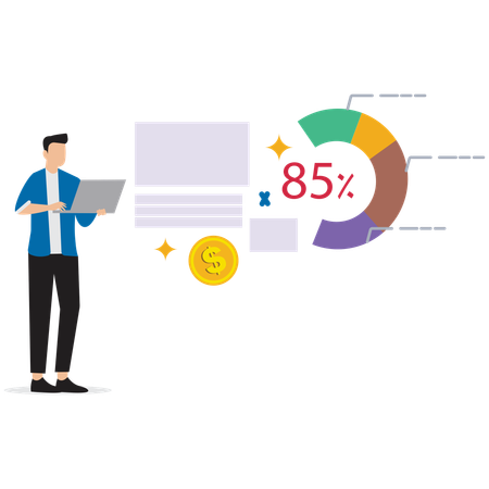 Man working on Investment Portfolio Analysis  Illustration