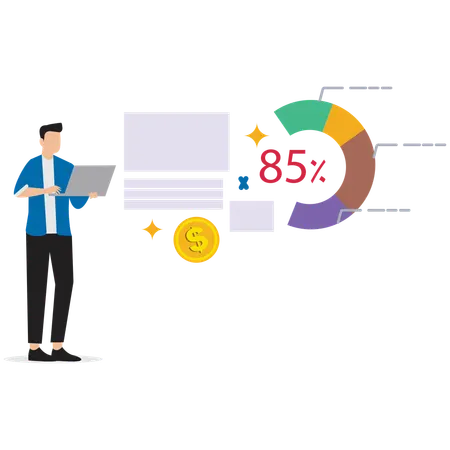 Man working on Investment Portfolio Analysis  Illustration
