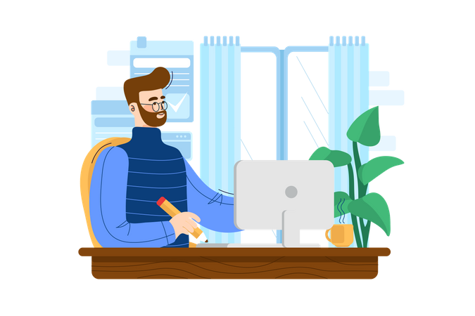 Man working on laptop Illustration