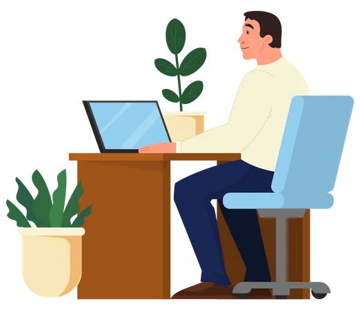 People With Laptop Computer Character Working On Notebook Man Sitting At The Desk Isolated Flat Vector Illustration Illustration