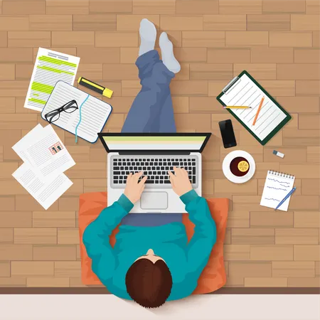Man working on laptop Illustration