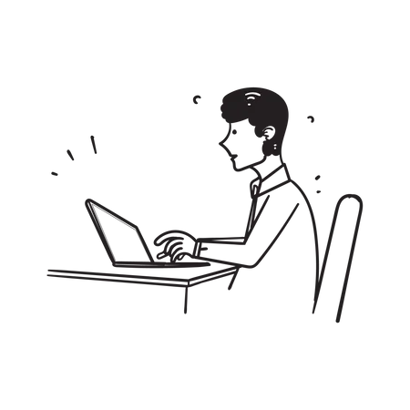 Hand Drawn Doodle Person Working On Laptop Illustration Vector Illustration