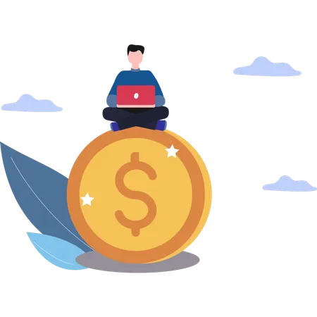Man working on laptop and doing financial analysis Illustration