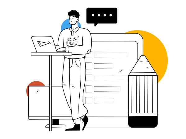 Man working on laptop and making task schedule  Illustration