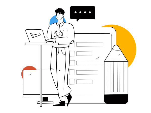 Man working on laptop and making task schedule  Illustration