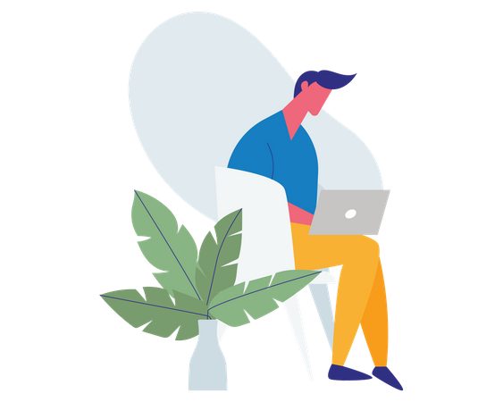 Man Working on Laptop and Sitting on Chair  Illustration