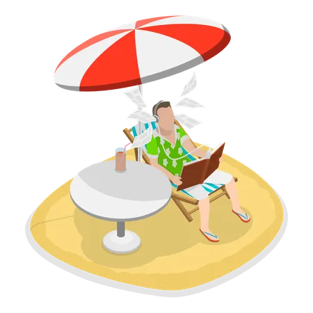 Man working on laptop at beach  Illustration