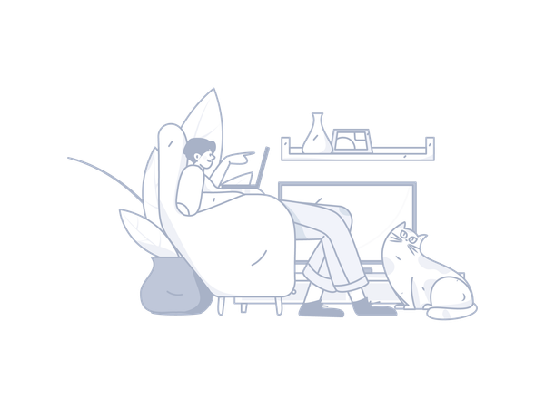 Man working on laptop at home  Illustration