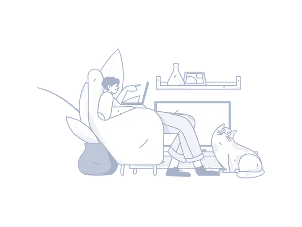 Man working on laptop at home  Illustration