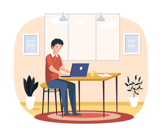 Man working on laptop at home  Illustration