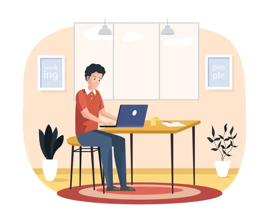 Man working on laptop at home  Illustration