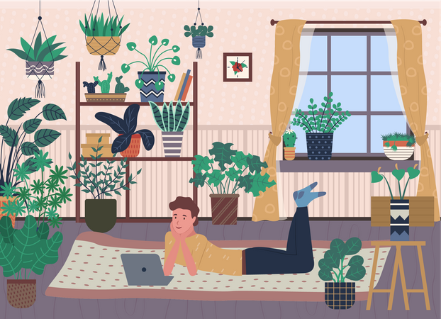 Man working on laptop at Home  Illustration