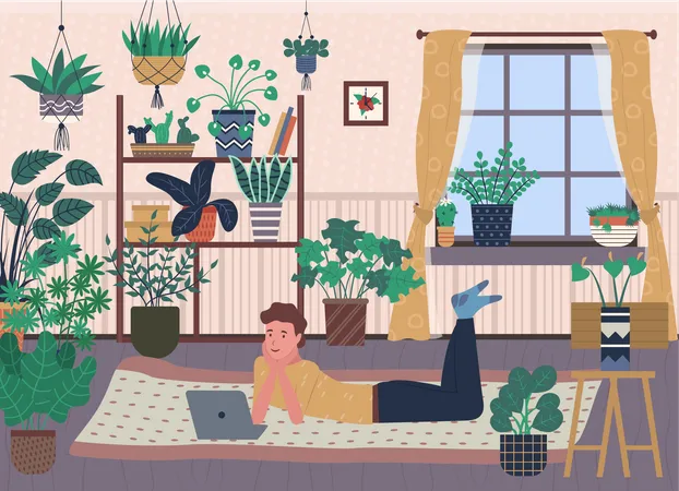 Man working on laptop at Home  Illustration