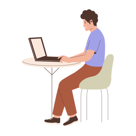 Man Working on Laptop at Table  Illustration