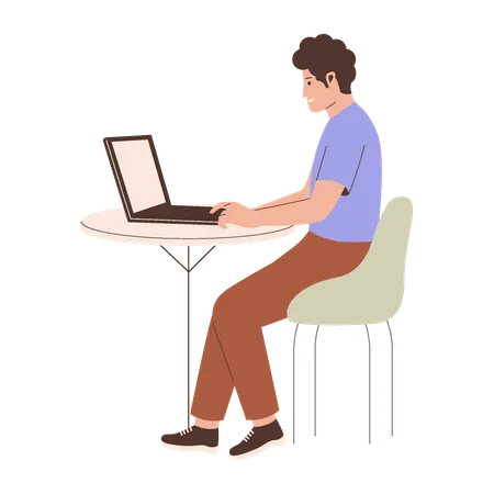 Man Working on Laptop at Table  Illustration