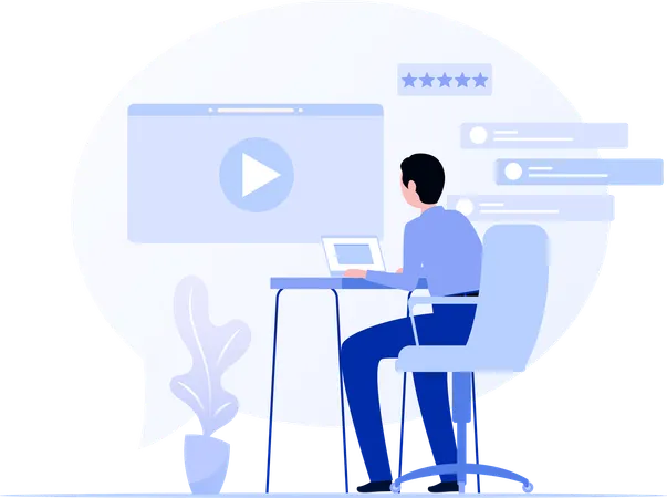 Man Working On Laptop Desk  Illustration