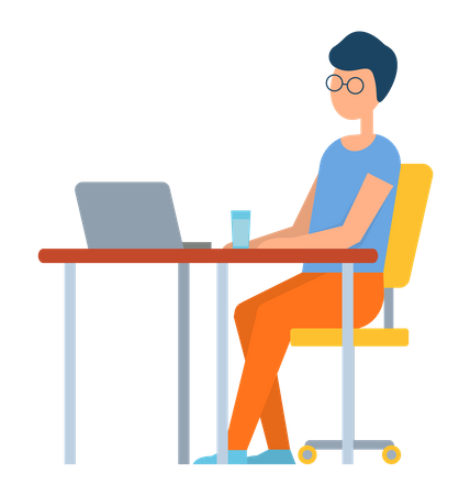 Man working on laptop on desk  Illustration