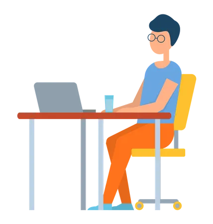 Man working on laptop on desk  Illustration