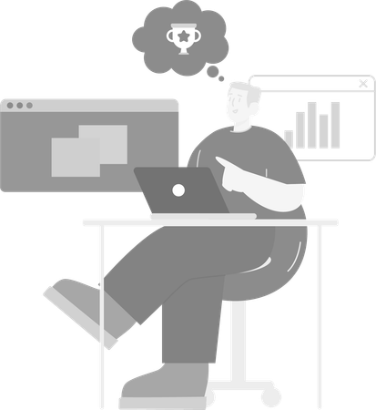 Man Working On Laptop Desk  Illustration