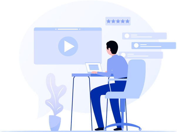 Man Working On Laptop Desk  Illustration