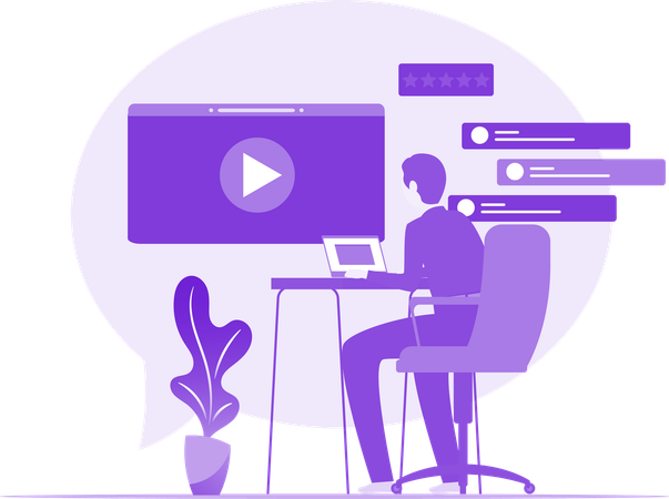 Man Working On Laptop Desk  Illustration