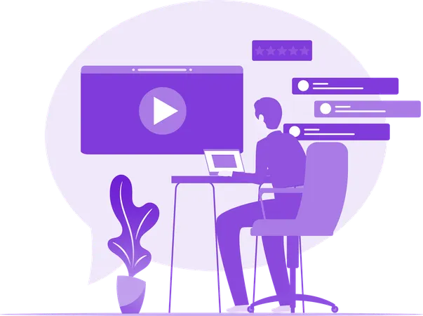 Man Working On Laptop Desk  Illustration