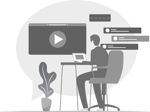 Man Working On Laptop Desk  Illustration