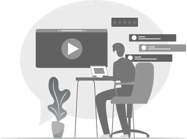Man Working On Laptop Desk  Illustration