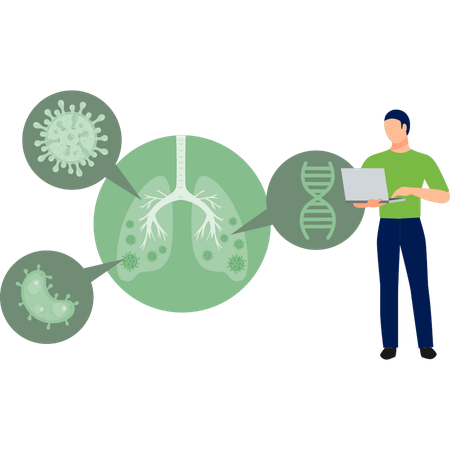 Man working on laptop for lungs cancer bacteria  Illustration