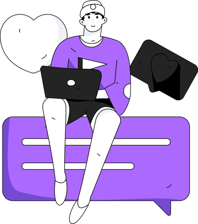 Man working on laptop for review  Illustration